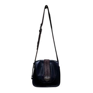 Vintage Brighton Y2K Blk Brown Leather Braided Crossbody Bag Silver Heart Detail